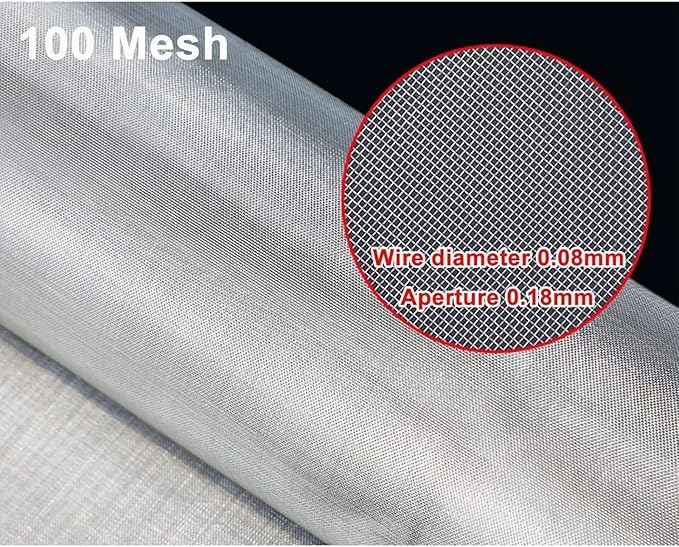 Stainless Steel Fine Wire Mesh Sheet 100 Mesh, 304 Woven Metal Cloth Screen, Filter Fabric Panel, Home Workshop Repair Use, Smooth Cut Edges