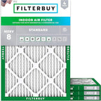 Filterbuy 10x14x1 Air Filter MERV 8 Essential Dust & Allergy Defense (4-Pack), Electrostatic Pleated HVAC AC Furnace Filters Replacement, Made in USA (Actual Size: 9.50 x 13.50 x 0.75)