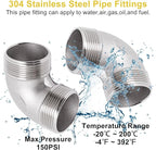 90 Degree Elbow 1PCS, 1-1/2" NPT Male X 1-1/2" NPT Male 304 Stainless Steel Pipe Fitting, Connector Coupler Apply to Outdoor Garden Industrial