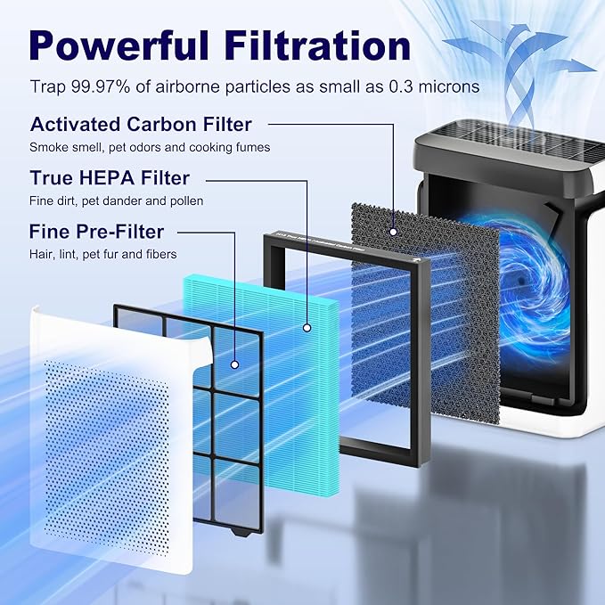 Vital 200S Smoke Remover Replacement Filter for LEVOIT Vital 200S and Vital 200S-P Air Purifier, True HEPA and Activated Carbon Filter, Vital 200S-RF-SR, 2 Pack, Blue