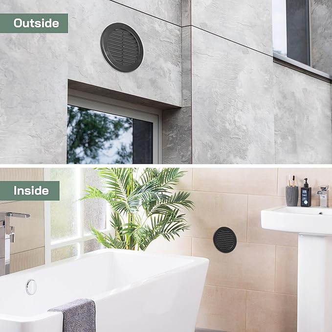 Vent Systems 4" Inch (Opening Dimensions) - Pack of 50 - Black Soffit Vent Cover - Plastic Round Air Vent Grille - Built-in Mesh Screen - HVAC Register Louver for Bathroom, Home, Kitchen