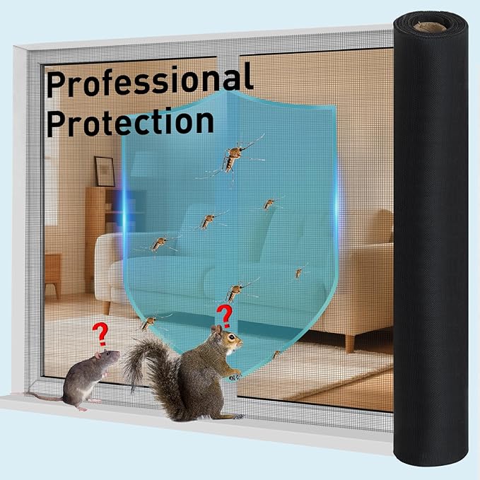 304 Stainless Steel Mesh Window Screen Roll,47IN x 10FT Black Metal Window Screen Replacement,Window Screen Mesh for Window,Door,Patio,Pet,Vent,Filter,Porch,Cage and DIY Project (22 Mesh)