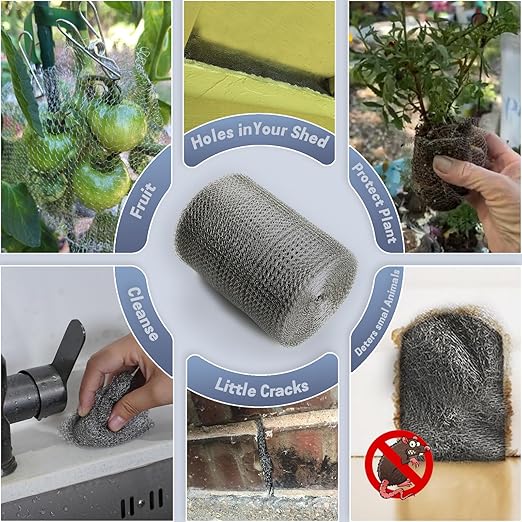 8" X 50 ft 304 Stainless Steel Mesh, Wire Mesh for Plants, Hole Fill Fabric Gap Blocker, Double Layer Metal Mesh Roll, Flexible Stretchy for Garden House and DIY (E-8" X 50 ft)