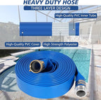 1.5" x 50 ft Backwash Hose for Swimming Pools, Heavy Duty PVC Lay Flat Water Discharge Hose,Durable Pool Drain Hose with Aluminum Pin Lug Fittings for Pump And Filters