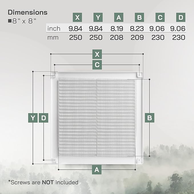 Vent Systems 8" x 8" Inch (Opening Dimensions) - Pack of 2 - Plastic White Soffit Vent Cover - Flat Square Air Vent Grille - Air Vent Deflector - HVAC 10" x 10" Inch (Overall Dimensions)