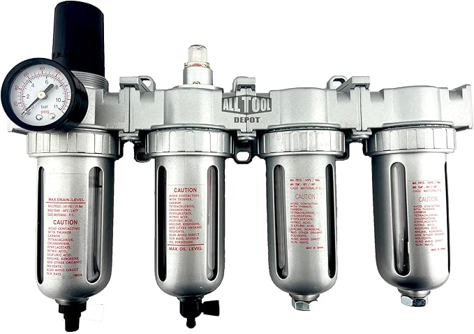 4 STAGE HIGH DUTY INDUSTRIAL GRADE ULTRA CLEAN FILTER REGULATOR COALESCING DESICCANT DRYERS SYSTEM FOR COMPRESSED AIR LINES METAL BOWLS GREAT FOR PAINT SPRAY AND PLASMA CUTTER (1/2"NPT AUTO DRAIN)