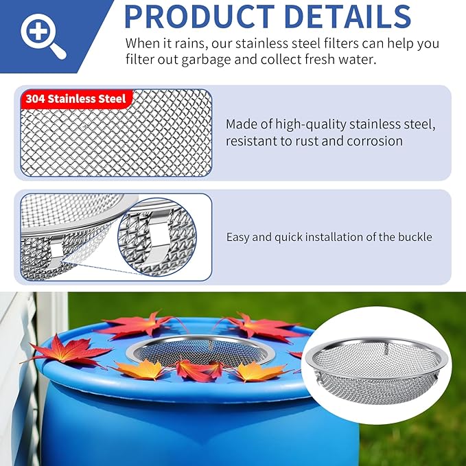 6" Rain Barrel Mesh Cover for Rain Barrels, 2-Pack 304 Stainless Steel Screen Filter, Never Rust -Kitchen Wash Colander -Compost Sifter, for Keep Leaves, Mosquitos Outside, Soil Sifter, cleaning seeds
