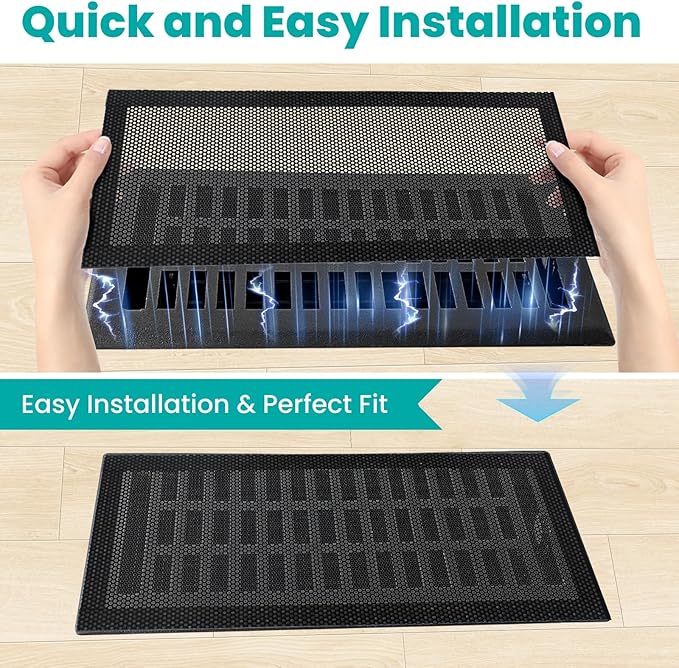 Efforest Floor Vent Covers Magnetic - 6 Pack Air Vent Filters Mesh Screen Dust Filter Vent Register Deflectors for Home HVAC AC Grilles & RV Vents - Strong Hold Washable (4x10 inch)