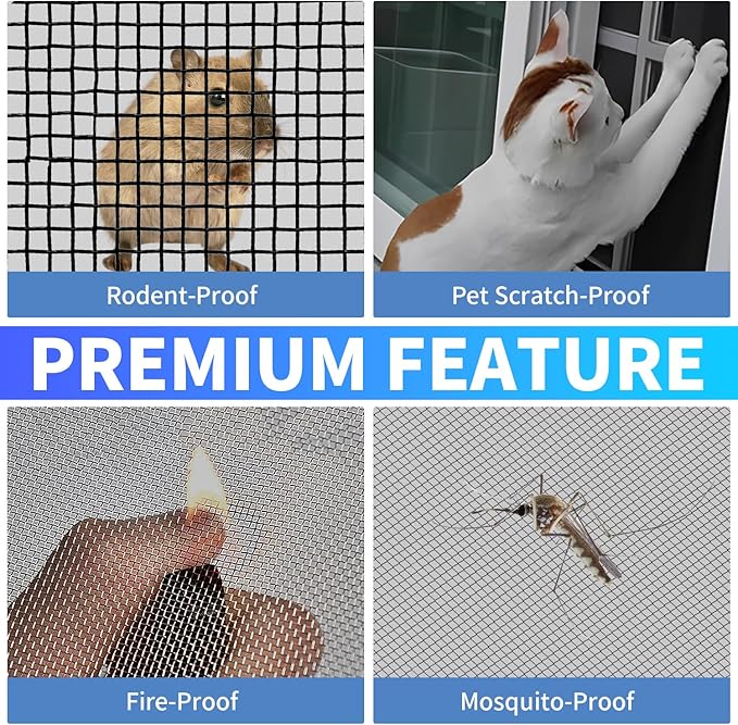 304 Stainless Steel Mesh, 24in x 10ft, 22 Mesh, Sturdy Metal Screen Roll for Window, Door, Air Vents, Filter, Cage, Garden, Patio, Pet (Black, 24inch x 10feet)