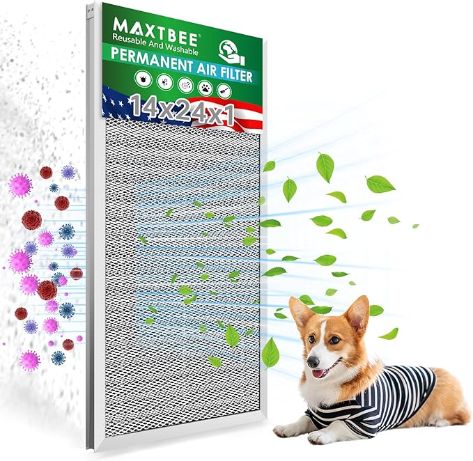 14x24x1 Air Filter Electrostatic Filter Reusable Washable HVAC AC Furnace Filter,MERV 8,Lasts a Lifetime, Healthier Home or Office(Actual Size:13.5x23.35x0.8 Inch)