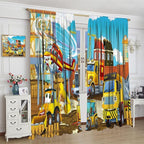 Kids Cartoon Construction Window Curtains, Funny Construction Site Cars and Helicopter Rod Pocket Decorative Windows Curtain for Children Teens Room Decor 84x84in (30% Blackout)