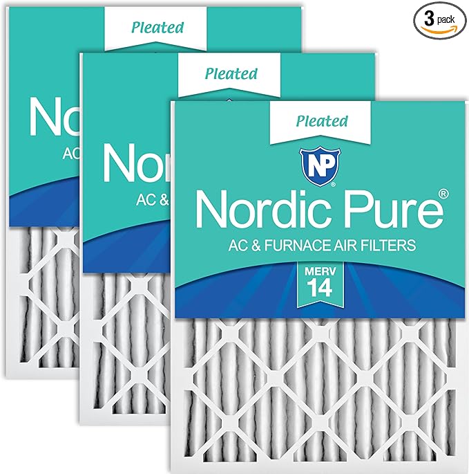 Nordic Pure 25x25x2 (Actual Size: 24 1/2 x 24 1/2 x 1 3/4) Pleated MERV 14 Air Filters 3 Pack