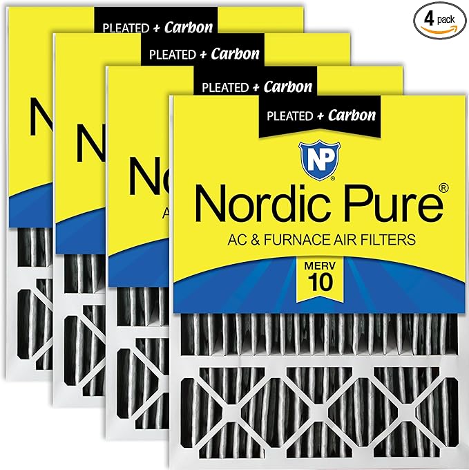 Nordic Pure 20x25x5 (Actual Size: 19 3/4 x 24 3/4 x 4 3/8) Lennox X6673 X6675 Replacement AC Filter MERV 10 + Carbon 4 Pack
