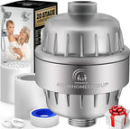 AquaHomeGroup 20 Stage Shower Head Filter with Vitamin C E A for Hard Water - High Output Water Filters to Remove Chlorine and Fluoride - 2 Cartridges Included - Consistent Flow Showerhead Filter
