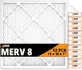 Tiger Tough 16x16x1 Air Filter MERV 8 MPR 600-800, High-Performance Pleated HVAC AC Furnace Filter Replacement for Home, 12-Pack
