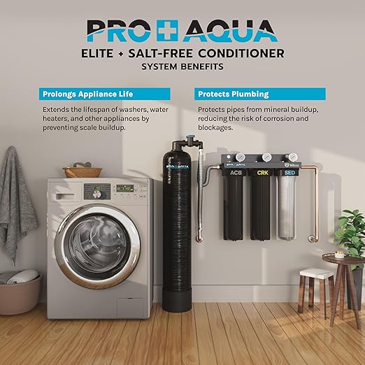 PRO+AQUA Elite Whole House Water Filter 3 Stage Well Water Filtration System w/Gauges, PR Button, 1” Ports, Filter Set (15 GPM Salt-Free Bundle)