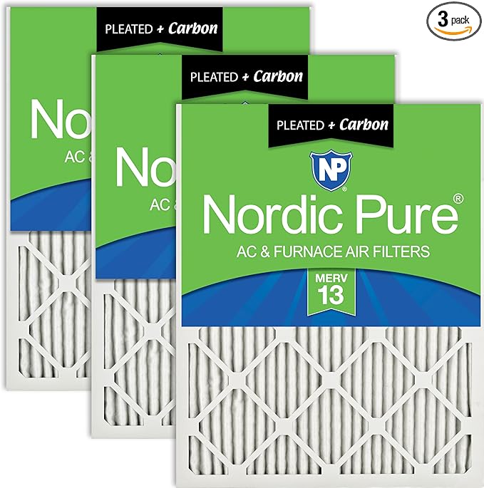 Nordic Pure 14x30x1 (Actual Size: 13 15/16 x 29 15/16 x 3/4) Pleated Air Filters MERV 13 Plus Carbon 3 Pack