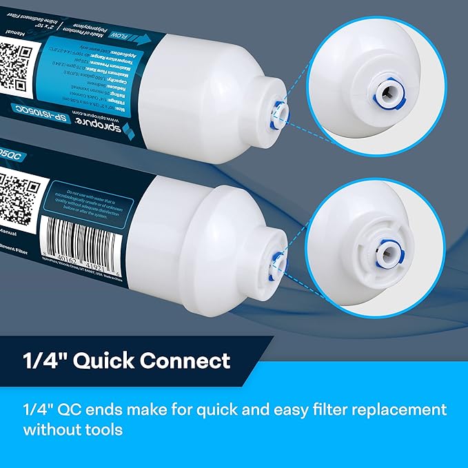 SpiroPure Inline Sediment Water Filter with 1/4" Quick-Connect, 2" x 10" (Case of 25)