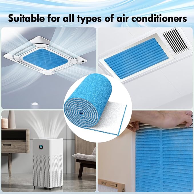 16 x 120" Air Vent Filters, Cut-to-Size MERV 8 Filter Material, Triple Layer HVAC Furnace Vent Filters for Home, Floor, Ceiling, Grilles - Includes 48PCS Adhesive Hook Tape.