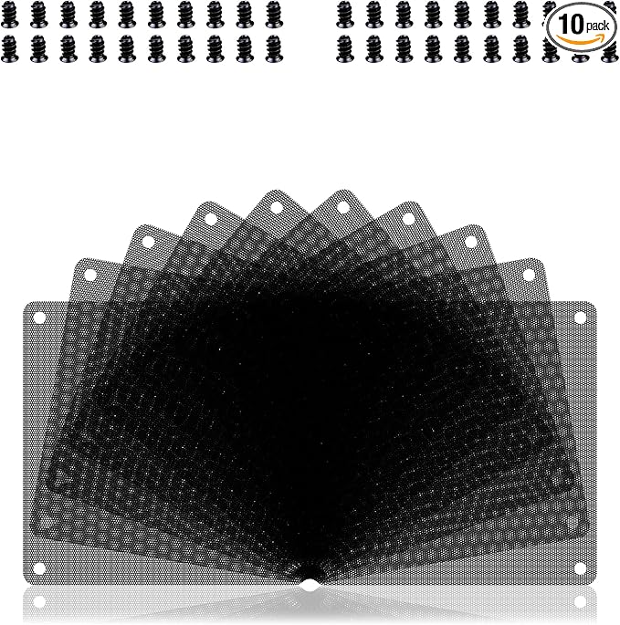 120mm Fan Dust Filter PC, 10Pack PVC Computer Dust Filter Mesh Dustproof Case Cover PC Cooler Fan Filter Grills with 40pcs Screws for Computer Cooler (PVC, 120 * 120mm, 10pcs, Black)