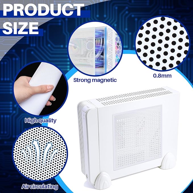 Woanger 2 Pcs 1000 x 300 mm DIY PC Case Dust Filter PC Fan Mesh Filter Air Vent Covers PVC Dustproof Cover with Magnetic Sticker for Computer Chassis Speaker and More, 0.03 Inch Hole