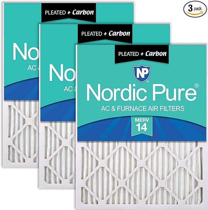 Nordic Pure 16x20x1 (Actual Size: 15 1/2 x 19 1/2 x 3/4) Pleated Air Filters MERV 14 Plus Carbon 3 Pack