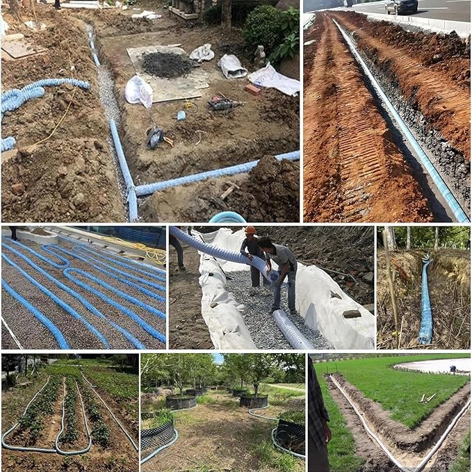 Commercial French Drain Pipe for Water Drainage, Construction Site/Sports Field Perforated Pipes & Weeping Tile, Dia 2in 3.9in 5.9in Wide Underground Drainage Systems(Dia10cm/3.9in,Long 24m/78.7ft)