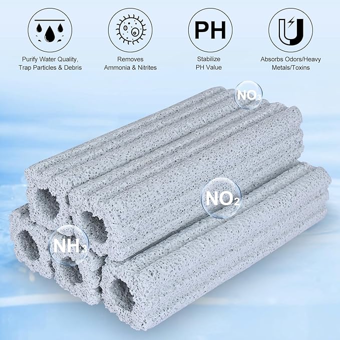 RealPlus Ceramic Bio Filter Media for Aquarium Sump Canister Pond Fish Tank, Vast Surface Area (6.2" Length / 90pcs)