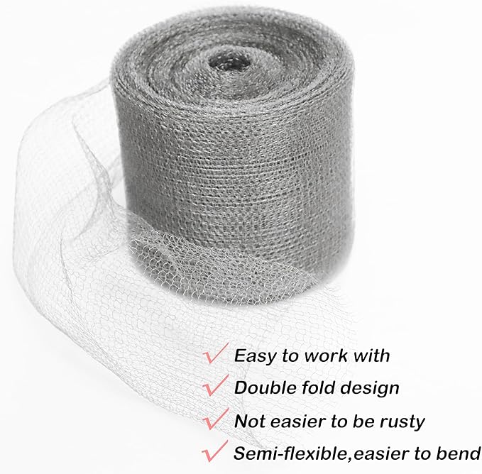Wire Mesh for Mice Control 5 in X 36Ft,Hole Fill Fabric, Weep Holes Covers, Upgraded Stainless Steel Wire Mesh Roll, Flexible Stretchy Meshs Fabric for Garden House and DIY, Rodent Barrier