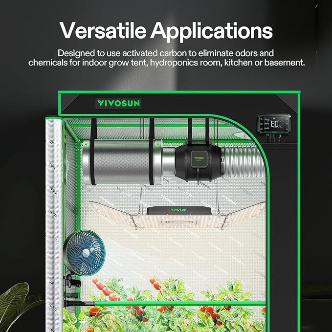 VIVOSUN 4 Inch Air Carbon Filter Smellines Control with Australia Virgin Charcoal for Inline Duct Fan, Grow Tent, Pre-filter Included, Reversible Flange 4" x 12"