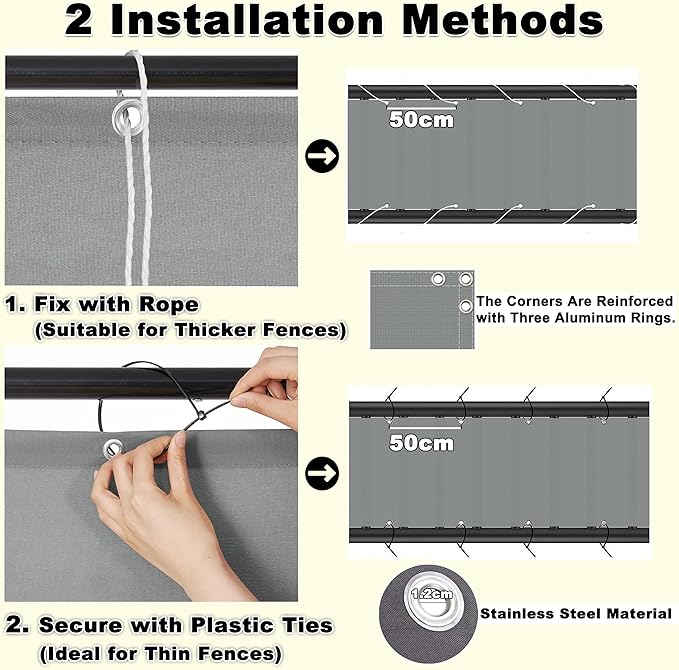Balcony Privacy Screen 2' x 32.8' Heavy Duty 165 GSM HDPE Privacy Fence Panels for Outside, Easy Installation with Zip Ties for Deck Pool Fence Railings Apartment, Black White Stripes