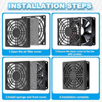 PATIKIL 120mm Fan Filter Grill, 6 Pcs Plastic Ventilation Dustproof Grill Cover Cooling Ventilator with Screws for Industry Workshop Computer Case Refrigerators Air Conditioning, Black