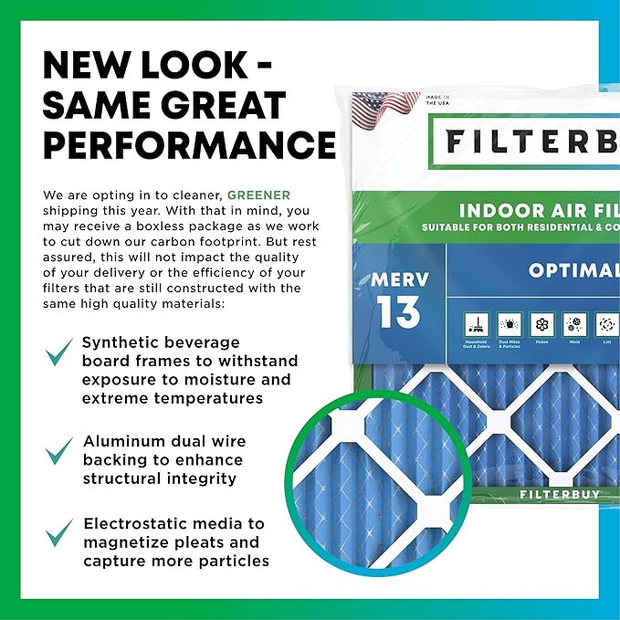 Filterbuy 16x24x1 Air Filter MERV 13 Optimal Smoke & Allergy Defense (3-Pack), Electrostatic Pleated HVAC AC Furnace Filters Replacement, Made in USA (Actual Size: 15.38 x 23.38 x 0.75)