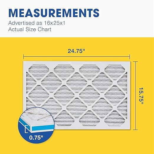 Aerostar 16x25x1 MERV 11 Air Filter, 4 Count, ACTUAL SIZE (15.75 x 24.75 x 0.75), HVAC, Air Conditioning & Furnace Filter for Dust, Pet Dander, Smoke & Allergies (MPR 1200 / FPR 7), Made in USA
