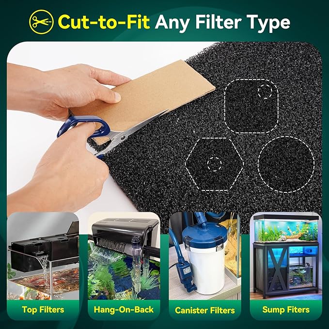 Borlech Aquarium Bio Filter Sponge Pad - Cut-to-Size Aquarium Filter Media for Fish Tank, Pond, Sump - Mechanical & Biological Filtration (18.5"x18.5"x0.8", 50PPI, 2 Pack)