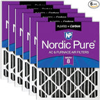 Nordic Pure 20x20x4 (Actual Size: 19 1/2 x 19 1/2 x 3 5/8) Pleated Plus Carbon Air Filters MERV 8 6 Pack
