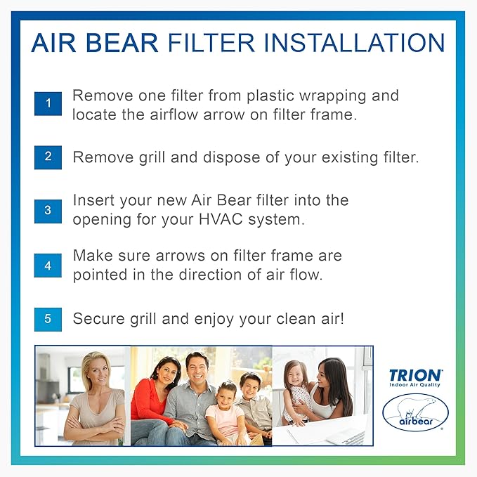 12x36x1 Air Filter MERV 8 (4-Pack) TRION Air Bear Pleated HVAC Air Filter Replacement (Actual Size: 11.50 x 35.50 x 0.75 Inches)