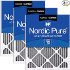 Nordic Pure 16x20x1 (Actual Size: 15 1/2 x 19 1/2 x 3/4) Furnace Air Filters MERV 12 Pleated Plus Carbon 3 Pack