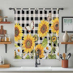 Sunflowers Bedroom Curtains 72 Inch Length, Window Curtains Tab Top, Yellow Flowers Butterfly Farmhouse Black Plaid Light Filtering Window Treatments Drapes 52"x72" 2 Panel