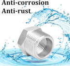 2 Pcs 304 Stainless Steel Reducer Hex Bushing, 3/8" Male NPT to 1/4" Female NPT（ 3/8"MNPT - 1/4"FNPT） Pipe Fitting Hex Bushing, Heavy Duty Pipe Fitting Reducer Adapter (3/8" - 1/4")