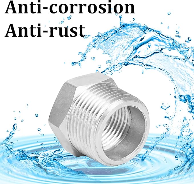 2 Pcs 304 Stainless Steel Reducer Hex Bushing, 3/4" Male NPT to 1/4" Female NPT（3/4"MNPT - 1/4"FNPT） Pipe Fitting Hex Bushing, Heavy Duty Pipe Fitting Reducer Adapter (3/4"mnpt -1/4" fnpt)