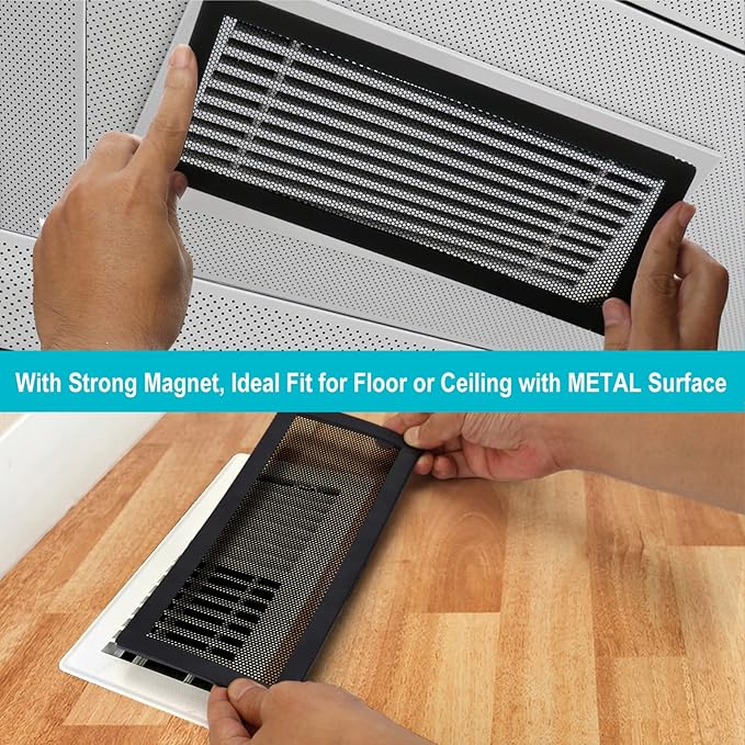 Magnetic Floor Register Vent Covers, 6 x 10 Inch Air Vent Filter Mesh, Sticky Magnet PVC Vent Screen Net for Wall Ceiling Floor Catches Toys Snacks Pet Hair and Pet Food 4 Pack