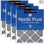 Nordic Pure 12x12x1 (Actual Size: 11 3/4 x 11 3/4 x 3/4) Furnace Air Filters MERV 12 Pleated Plus Carbon 4 Pack