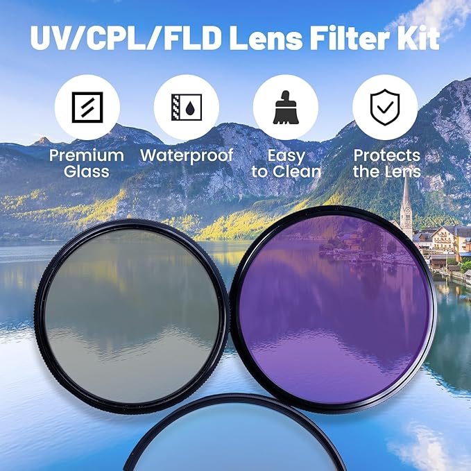 37mm Multi-Coated Lens Filter Kit (UV-CPL-FLD), 3 Pcs UV Protection + Circular Polarizing + Fluorescent Filter with Travel Storage Case for DSLR Mirrorless Cameras