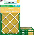 Filterbuy 10x20x1 Air Filter MERV 11 Superior Pet & Allergy Defense (4-Pack), Electrostatic Pleated HVAC AC Furnace Filters Replacement, Made in USA (Actual Size: 9.50 x 19.50 x 0.75)