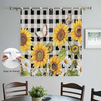 Sunflowers Bedroom Curtains 72 Inch Length, Window Curtains Tab Top, Yellow Flowers Butterfly Farmhouse Black Plaid Light Filtering Window Treatments Drapes 52"x72" 2 Panel