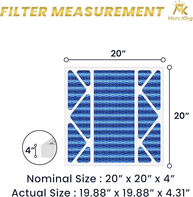 MervKing 20x20x4 Air Filter Actual Size: 19.88" x 19.88" x 4.31" MERV 11 MPR 1000-1200 | MADE IN USA | 1-Pack | Pleated HVAC AC Furnace Replacement