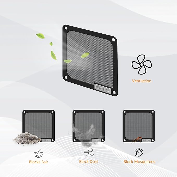 120mm Dust Filter PC for Computer Cooler Fan/PSU/Routers PVC 50 Mesh, Computer Fan Filter Grills Magnetic with Screws Dustproof Case Cover (PVC V4.0, 120 * 120mm, 2pcs, Black)