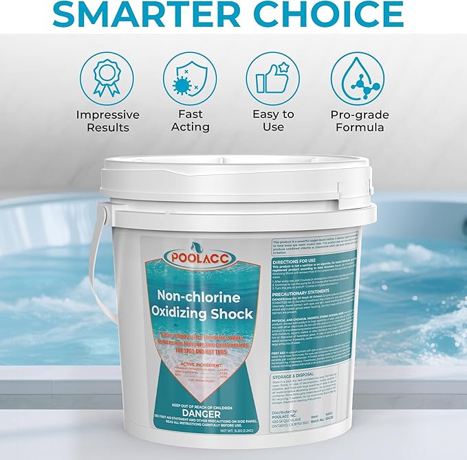 Non-Chlorine Spa Shock for Hot Tub, Chlorine-Free Shock Treatment for Hot Tubs, Spas and Swimming Pools, Quick Dissolving, Fast Acting Oxidizing Shock for Crystal Clear Water- 5lbs*8 Packs