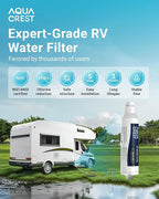 AQUA CREST RV Water Filter, RV Inline Water Filter with NSF Certified, Reduces Chlorine, Bad Taste and Odor, Ideal for Garden and Camper (Filter 4 Pack with Hose Protector)